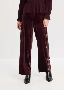 Mujer bonprix bonprix Pantalón Marlene de terciopelo suave con inserción de encaje