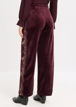 Mujer bonprix bonprix Pantalón Marlene de terciopelo suave con inserción de encaje