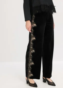 Mujer bonprix bonprix Pantalón Marlene de terciopelo suave con inserción de encaje