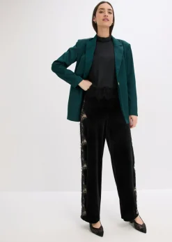 Mujer bonprix bonprix Pantalón Marlene de terciopelo suave con inserción de encaje