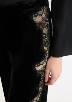 Mujer bonprix bonprix Pantalón Marlene de terciopelo suave con inserción de encaje