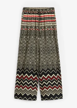 bonprix bonprix Pantalones>Pantalón Marlene de viscosa fluida Negro/arena con estampado gráfico