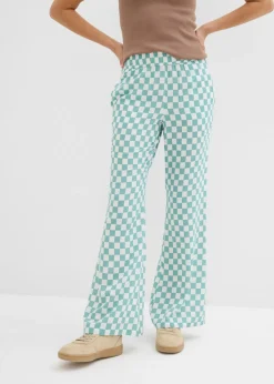 bonprix bonprix Pantalones>Pantalón Marlene de viscosa fluida con estampado de cuadros salvia ahumado-blanco lana a cuadros