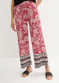 bonprix bonprix Pantalones>Pantalón palazzo de mezcla suave de viscosa rojo cayena de flores