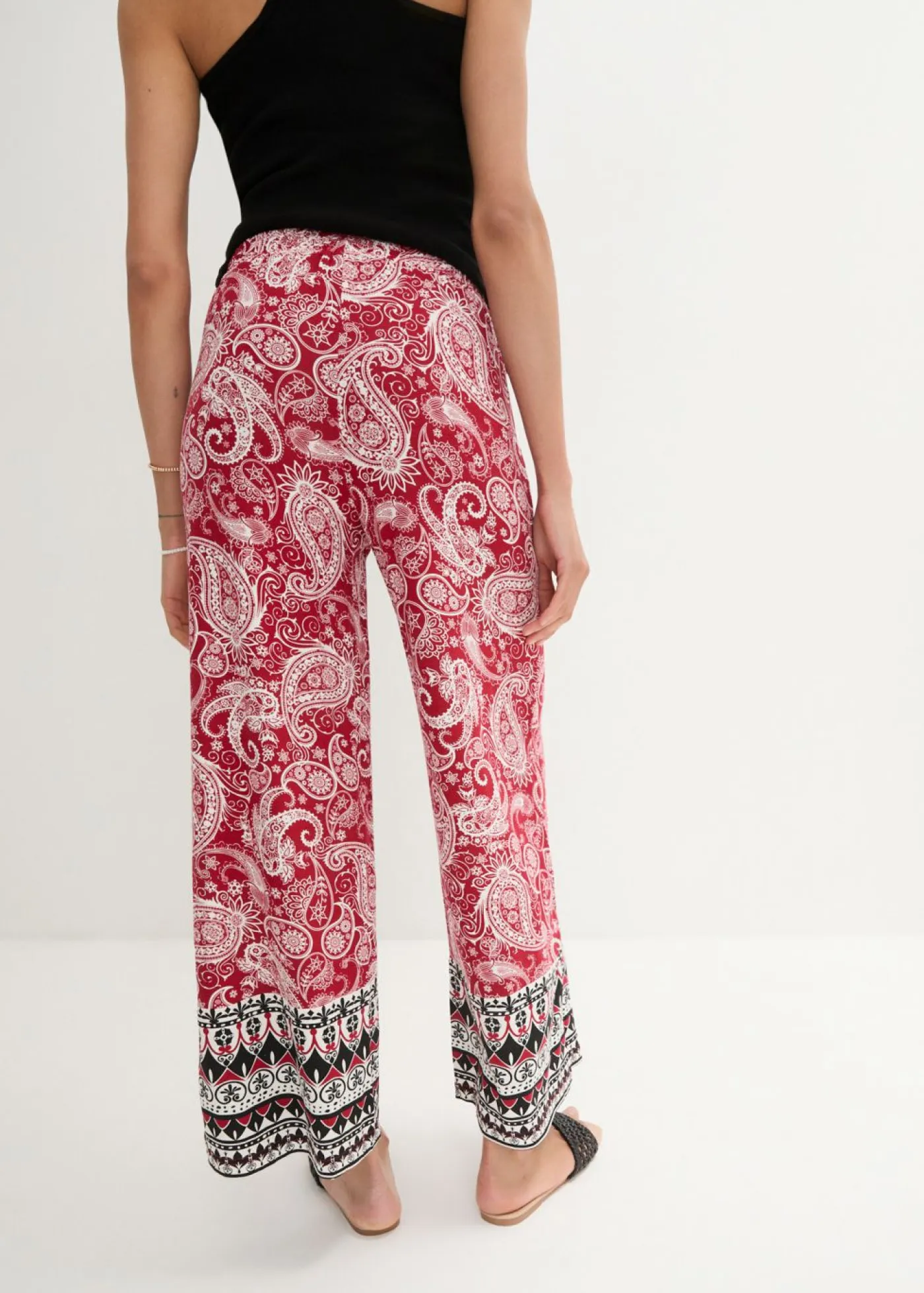bonprix bonprix Pantalones>Pantalón palazzo de mezcla suave de viscosa rojo cayena de flores