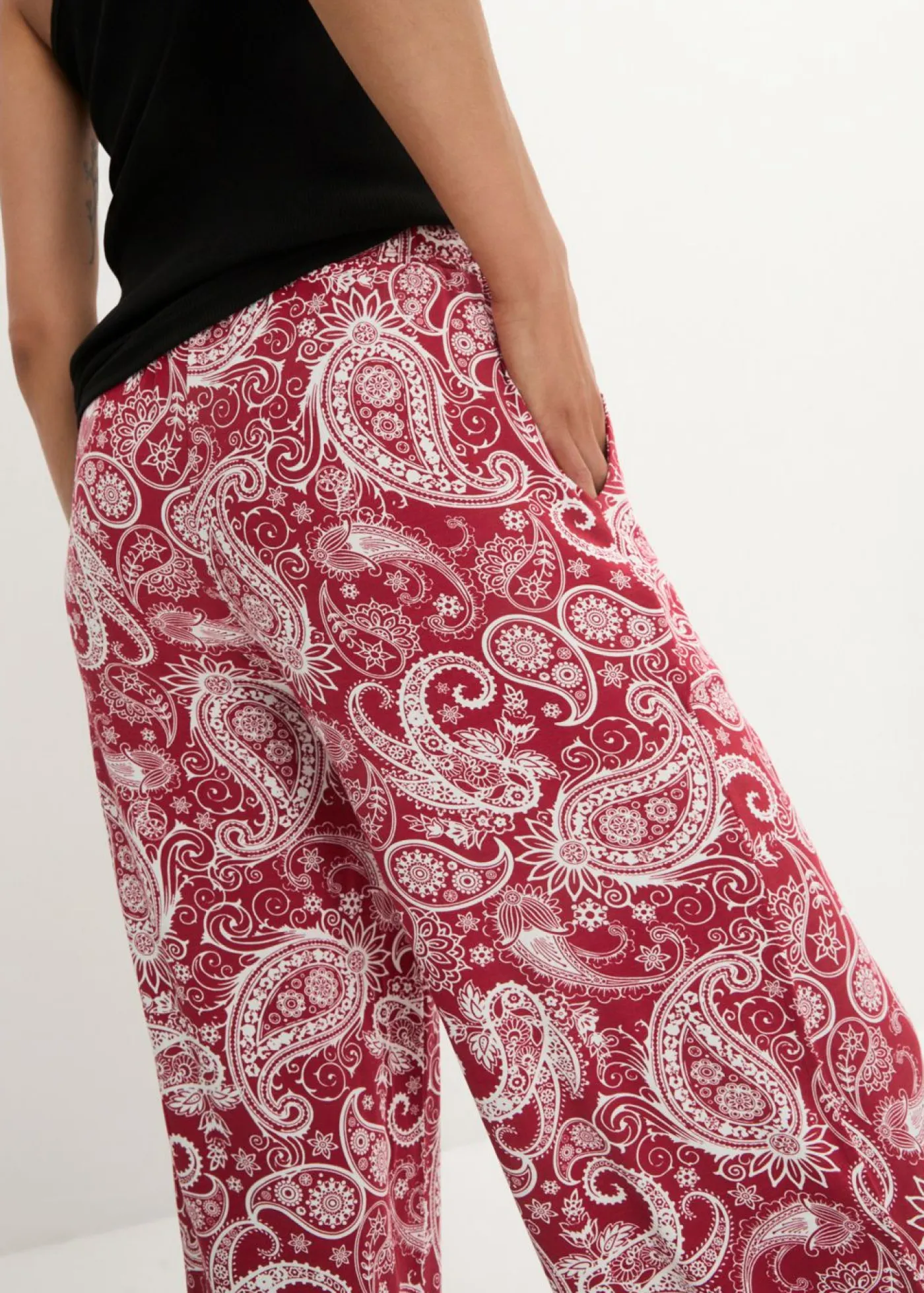 bonprix bonprix Pantalones>Pantalón palazzo de mezcla suave de viscosa rojo cayena de flores