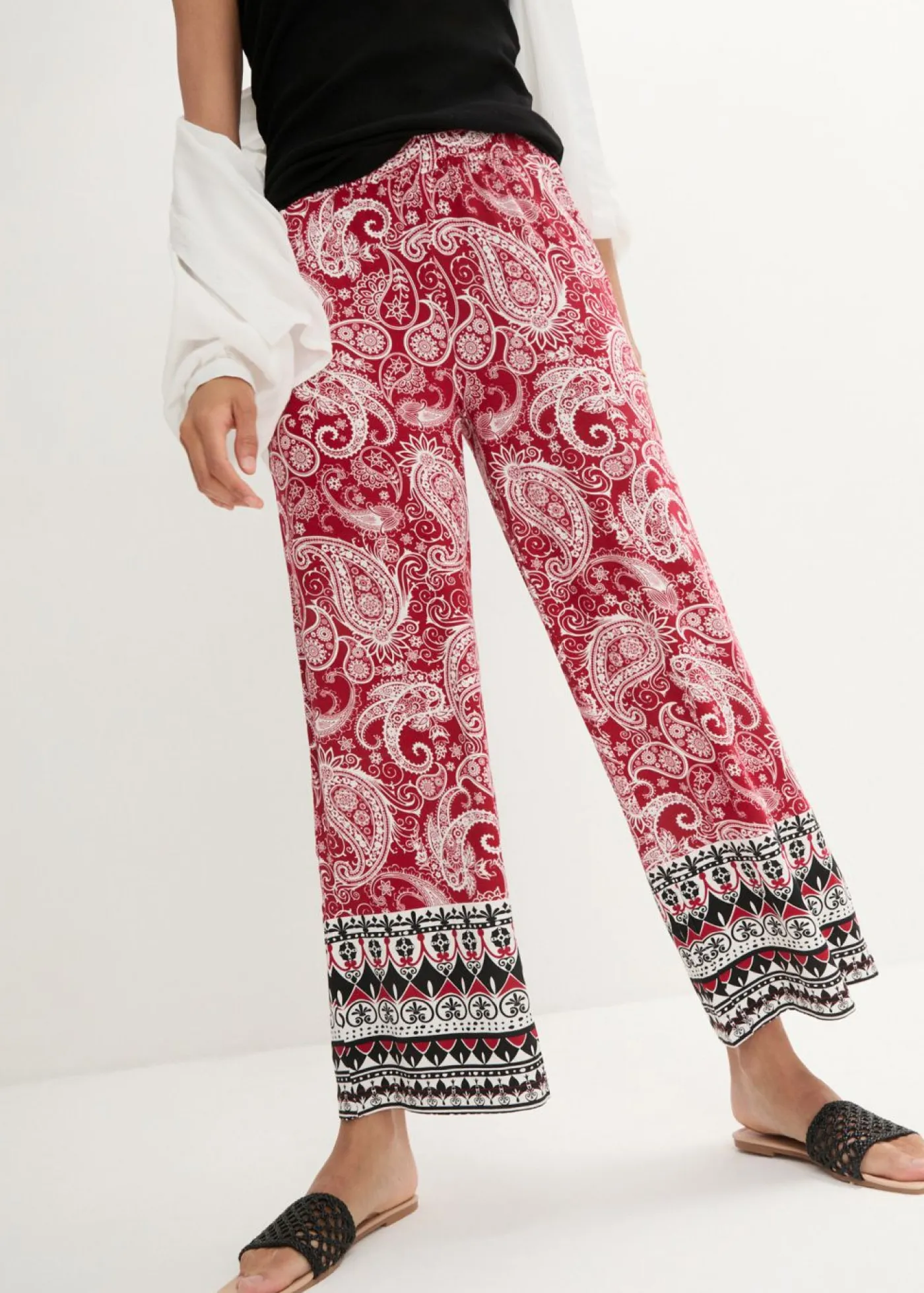 bonprix bonprix Pantalones>Pantalón palazzo de mezcla suave de viscosa rojo cayena de flores
