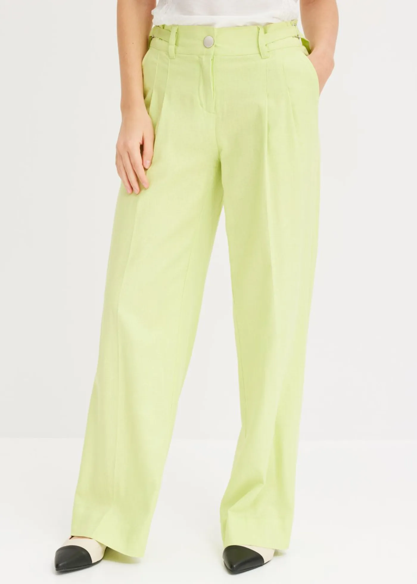 bonprix bonprix Pantalones|Novedades>Pantalón palazzo de mezcla de lino ligero Verde menta