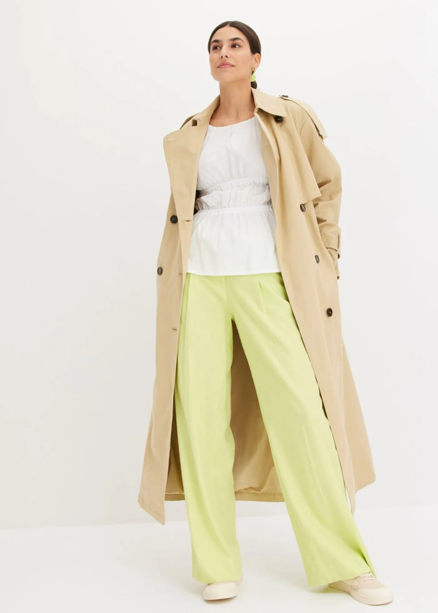 bonprix bonprix Pantalones|Novedades>Pantalón palazzo de mezcla de lino ligero Verde menta