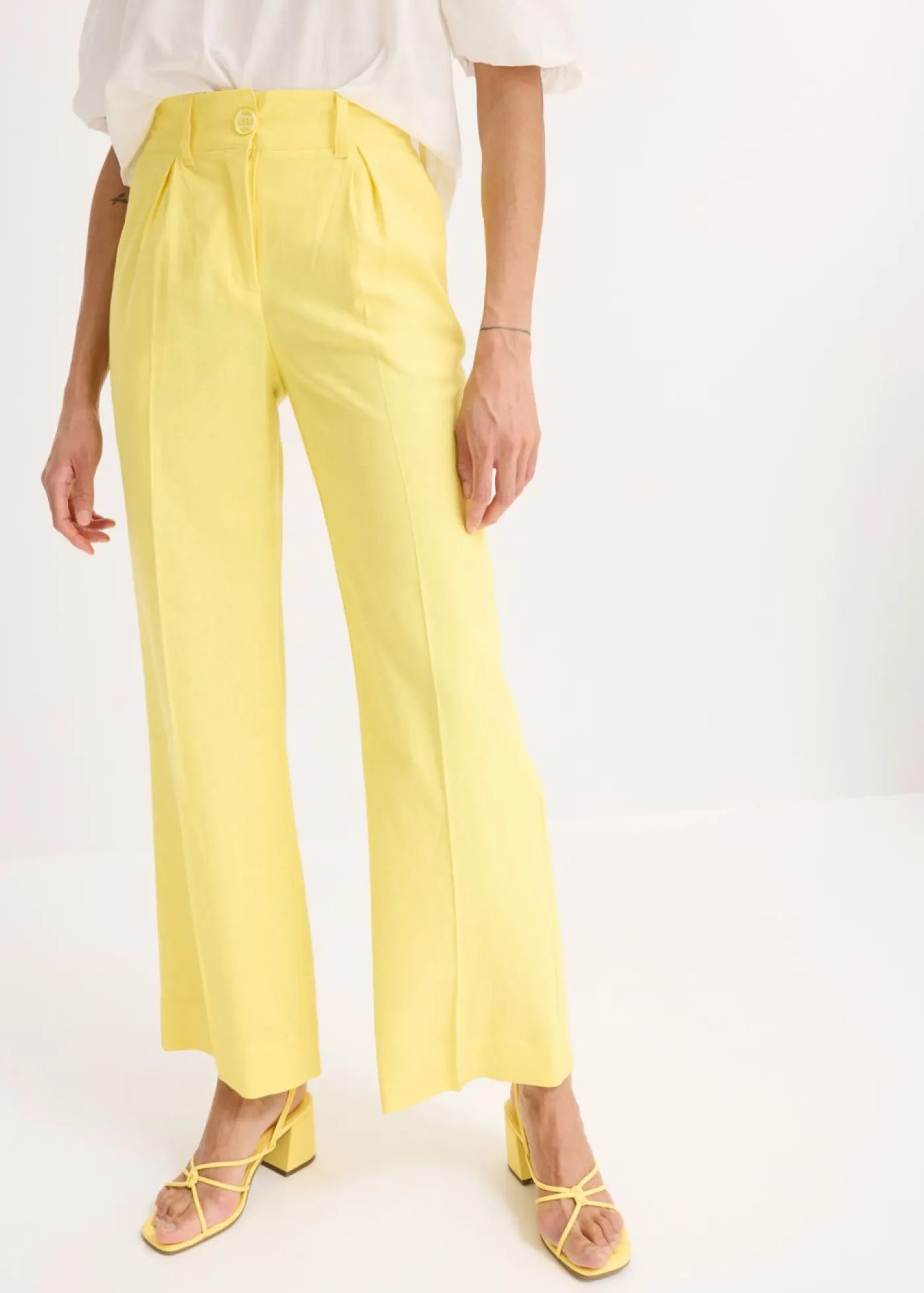 bonprix bonprix Pantalones>Pantalón palazzo de mezcla de lino Amarillo suave