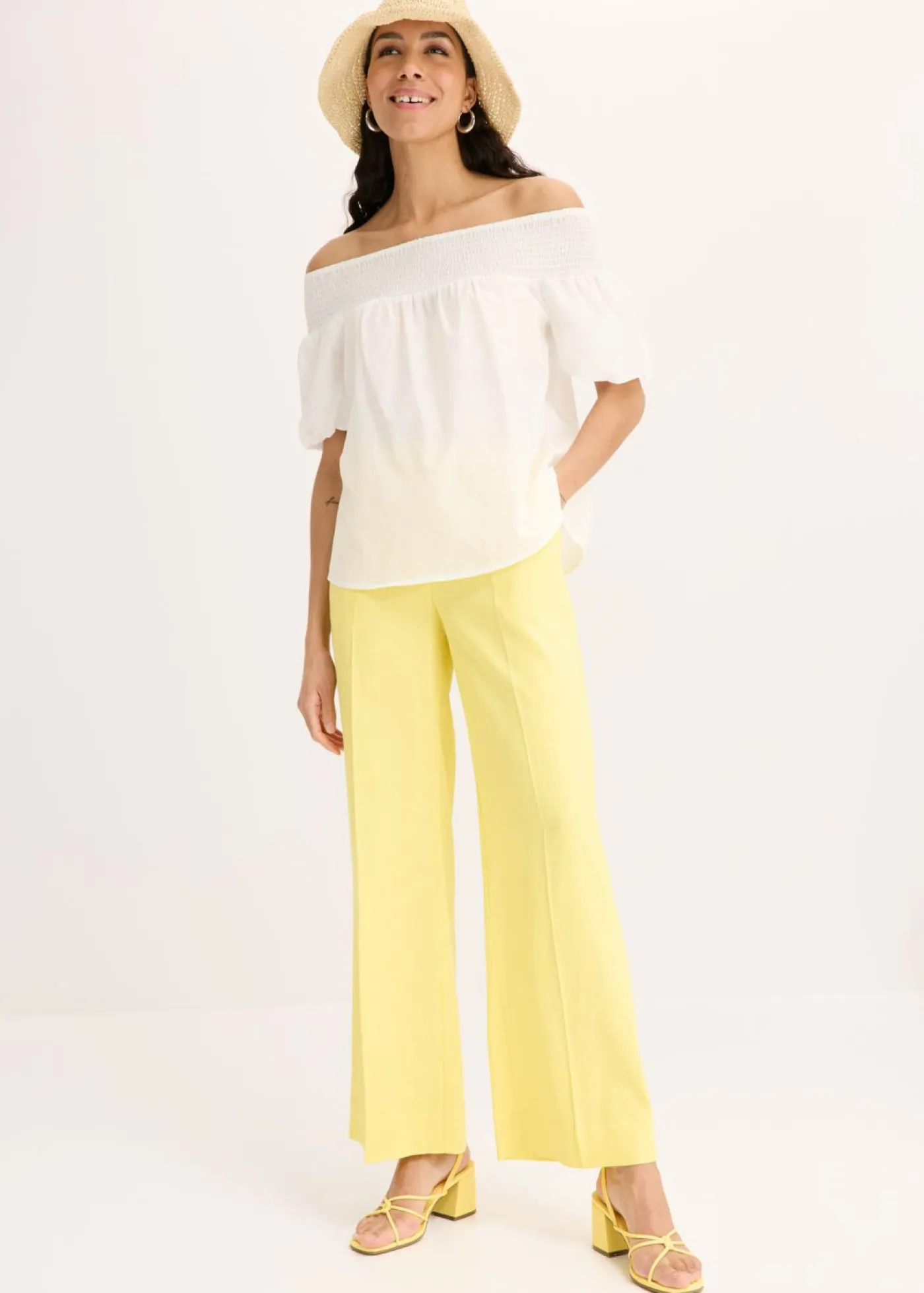 bonprix bonprix Pantalones>Pantalón palazzo de mezcla de lino Amarillo suave