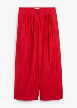 bonprix bonprix Conjuntos De Ropa|Esenciales>Pantalón palazzo de mezcla de viscosa arrugada con estructura Rojo salsa