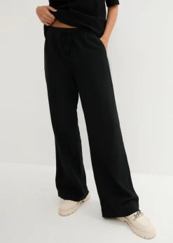 bonprix bonprix Esenciales|Pantalones>Pantalón palazzo de mezcla ligera de viscosa y lino Negro