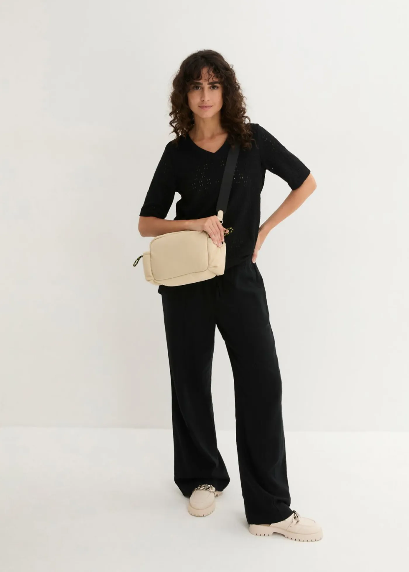 bonprix bonprix Esenciales|Pantalones>Pantalón palazzo de mezcla ligera de viscosa y lino Negro