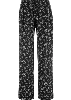 bonprix bonprix Pantalones>Pantalón palazzo de mezcla de viscosa Negro de flores