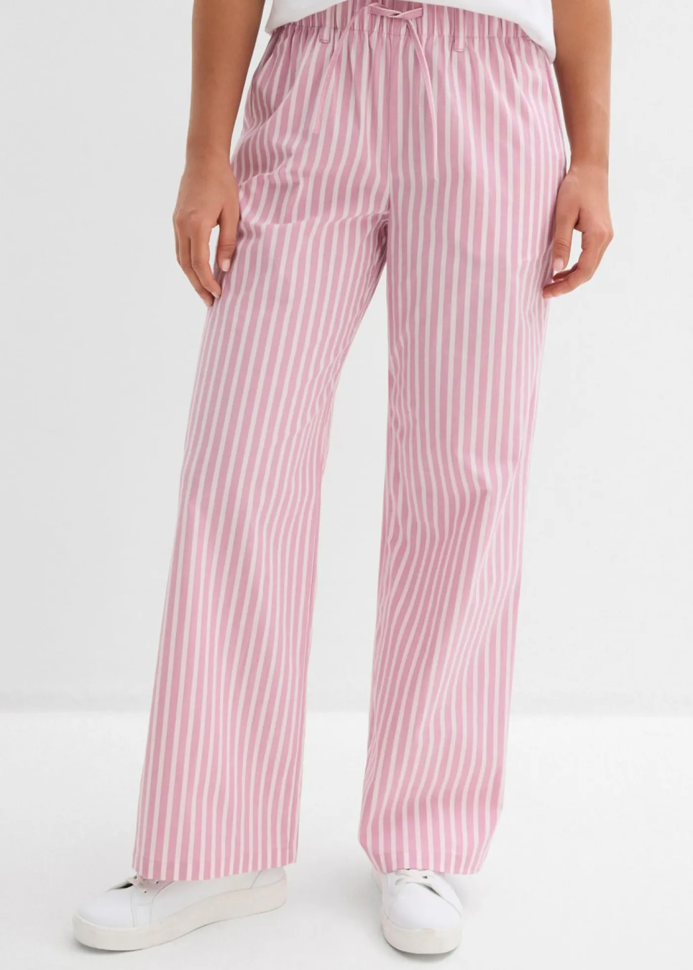 bonprix bonprix Conjuntos De Ropa|Pantalones>Pantalón palazzo de popelín de algodón rosa claro-malva rayas verticales