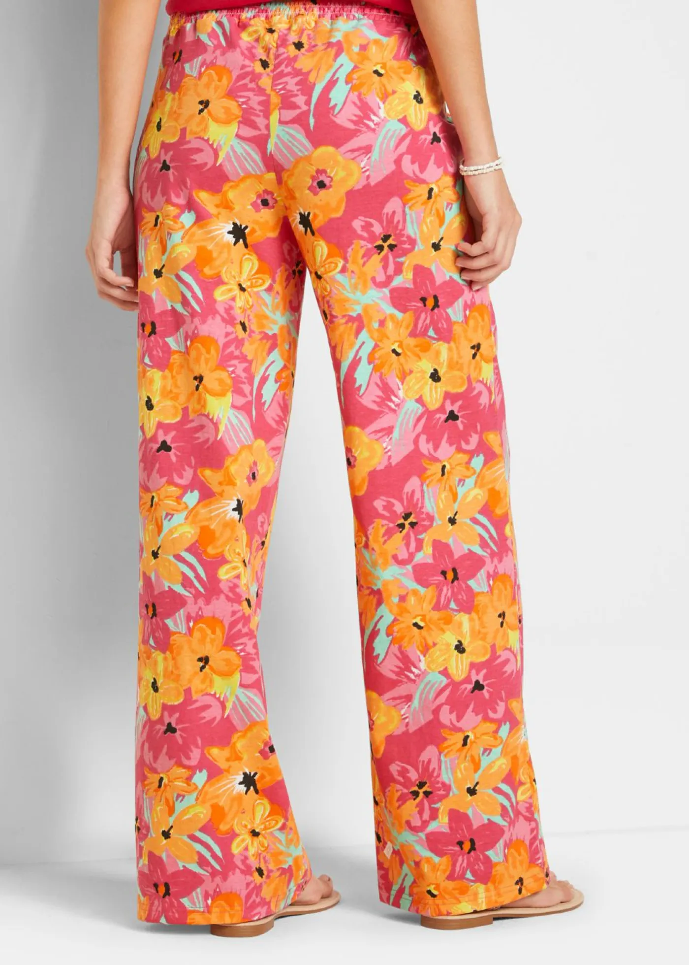 bonprix bonprix Pantalones>Pantalón Palazzo de punto de mezcla de viscosa Pink lady de flores