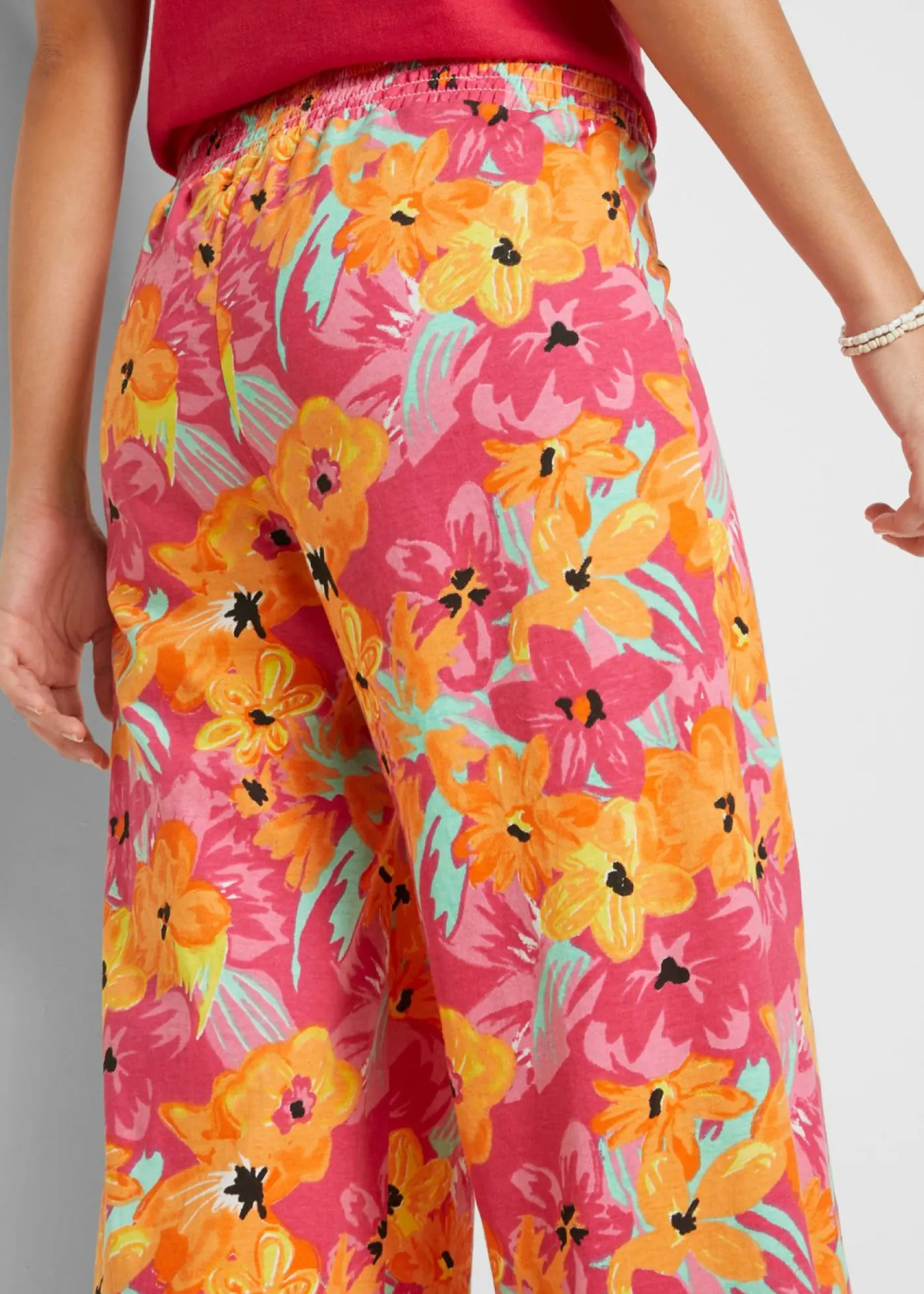 bonprix bonprix Pantalones>Pantalón Palazzo de punto de mezcla de viscosa Pink lady de flores