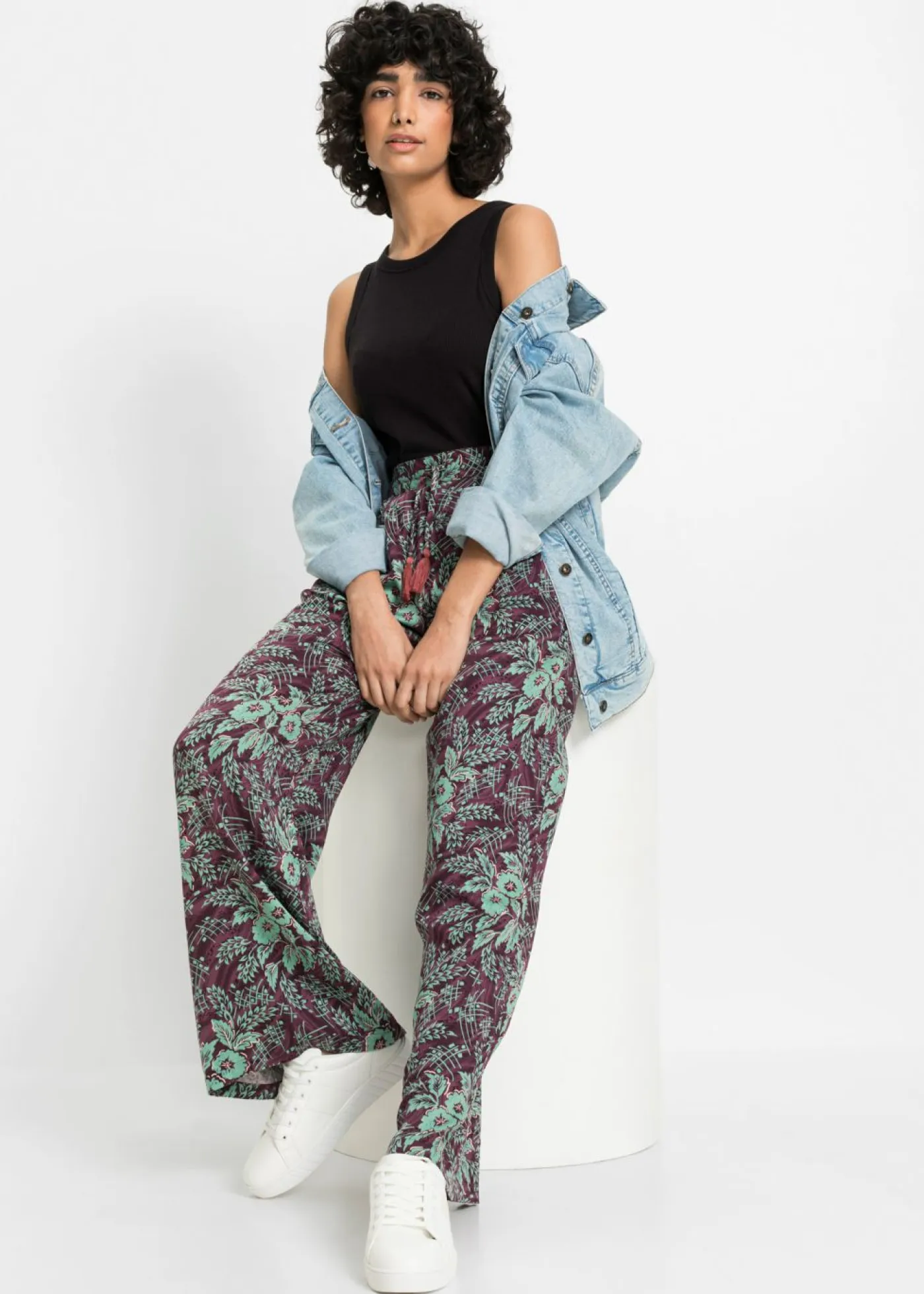 bonprix bonprix Pantalones>Pantalón Palazzo de viscosa fluida baya-salvia de flores