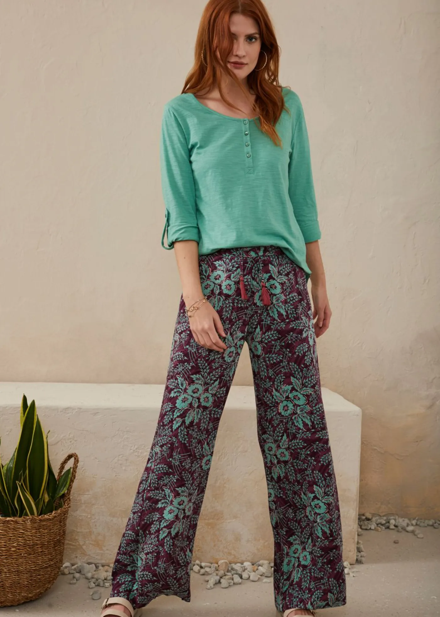 bonprix bonprix Pantalones>Pantalón Palazzo de viscosa fluida baya-salvia de flores