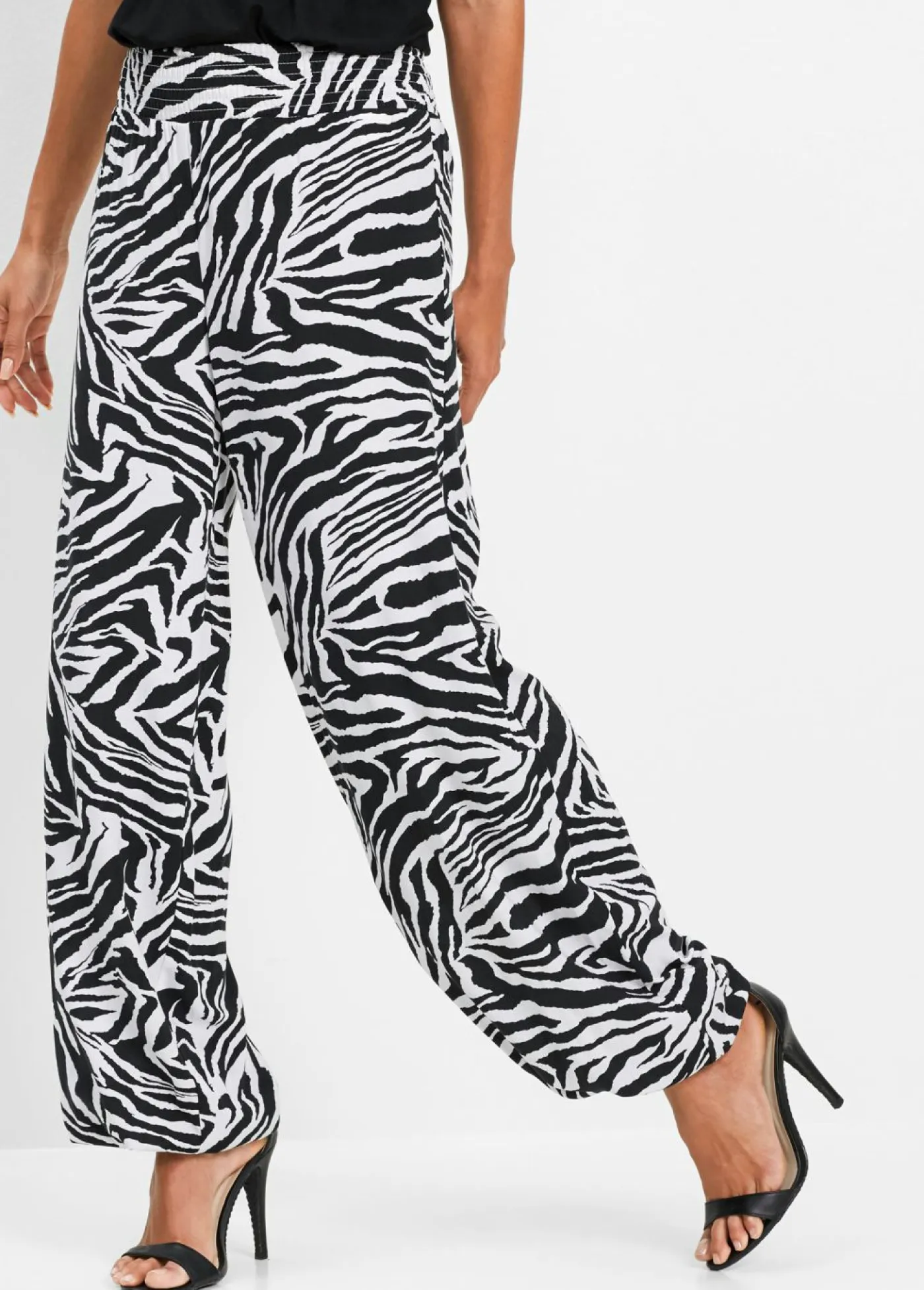 bonprix bonprix Pantalones>Pantalón Palazzo de viscosa fluida Negro con estampado de cebra