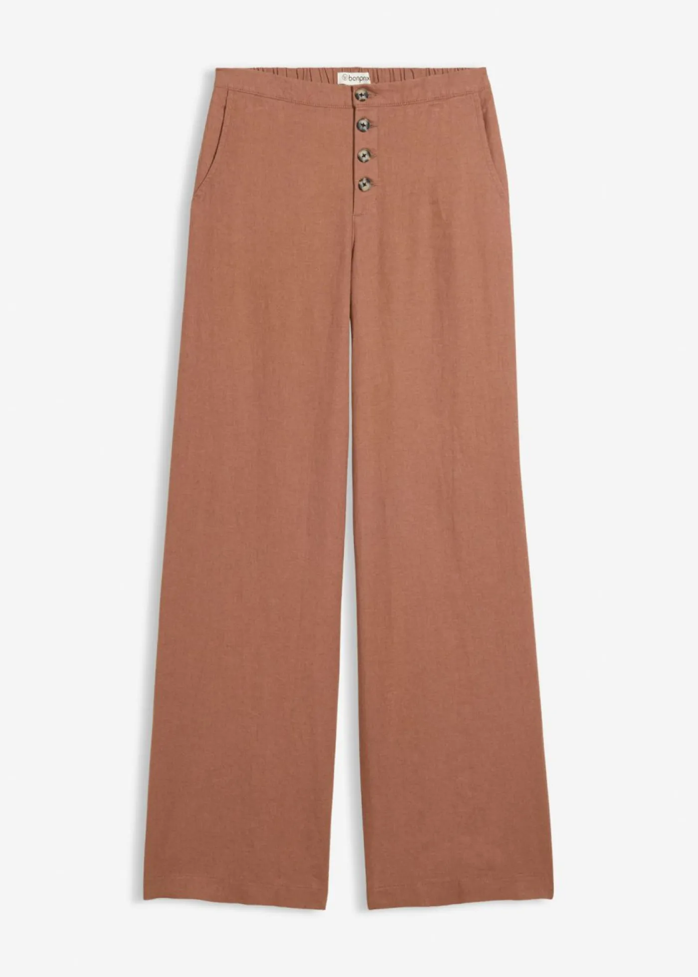 bonprix bonprix Pantalones|Novedades>Pantalón palazzo largo con lino Marrón castaño