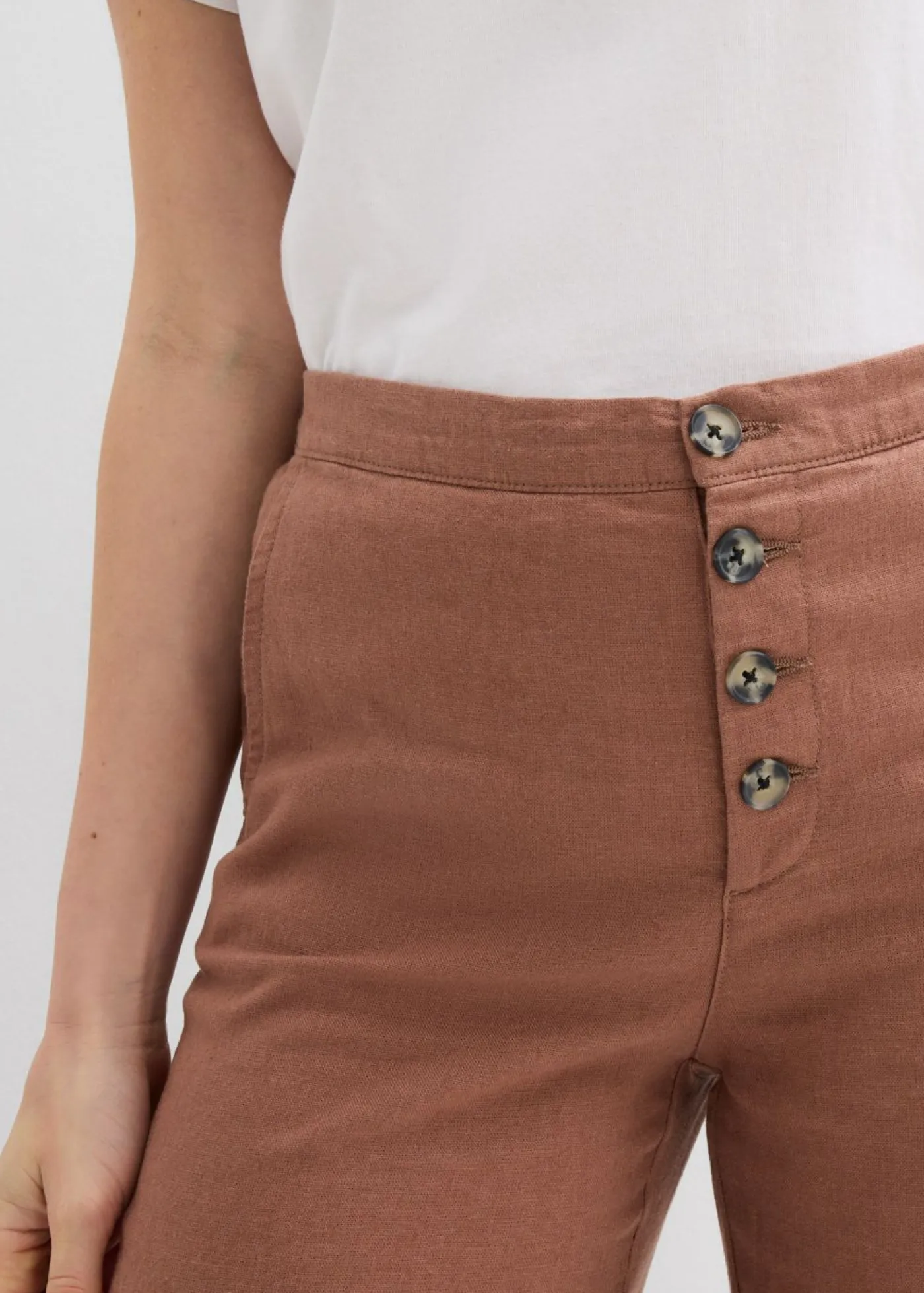 bonprix bonprix Pantalones|Novedades>Pantalón palazzo largo con lino Marrón castaño