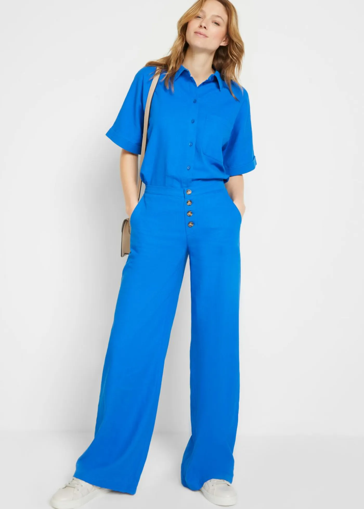 bonprix bonprix Pantalones|Novedades>Pantalón palazzo largo con lino Azur