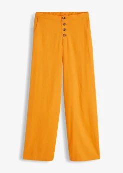bonprix bonprix Pantalones|Novedades>Pantalón palazzo largo con lino Naranja claro