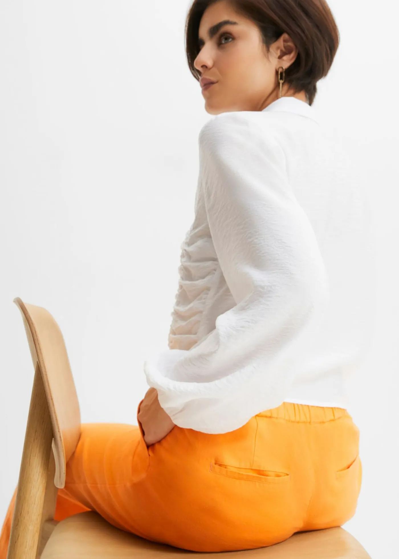 bonprix bonprix Pantalones|Novedades>Pantalón palazzo largo con lino Naranja claro