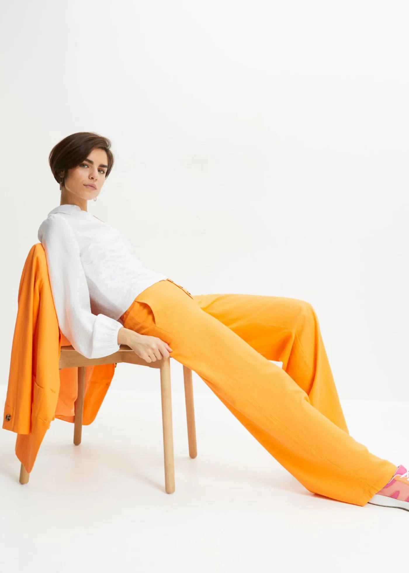 bonprix bonprix Pantalones|Novedades>Pantalón palazzo largo con lino Naranja claro