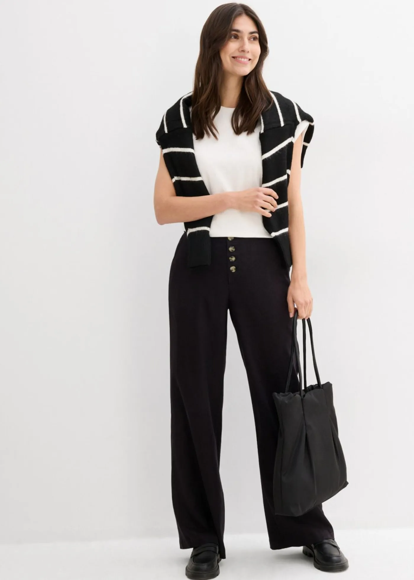 Mujer bonprix bonprix Pantalón palazzo largo con lino