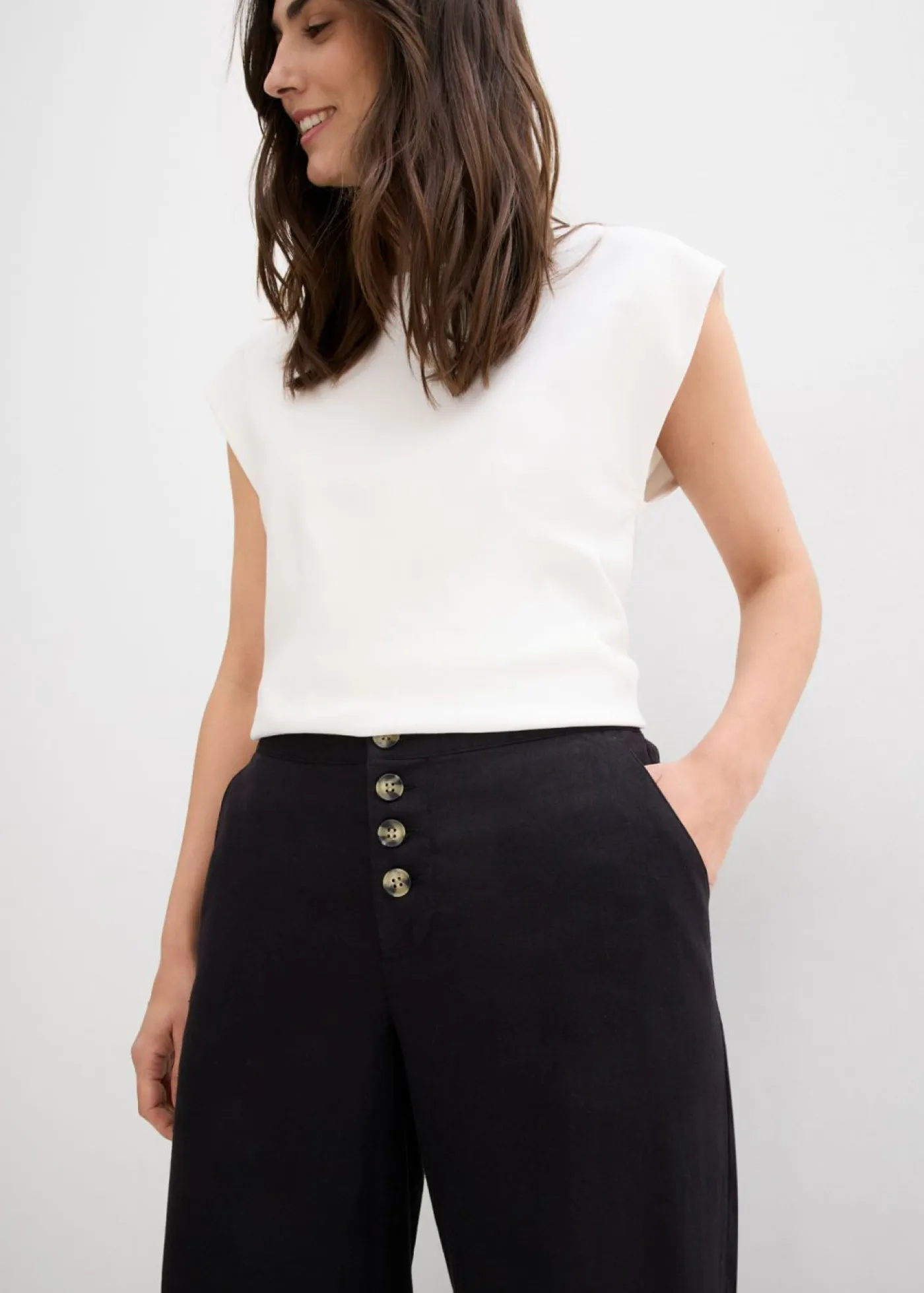 Mujer bonprix bonprix Pantalón palazzo largo con lino
