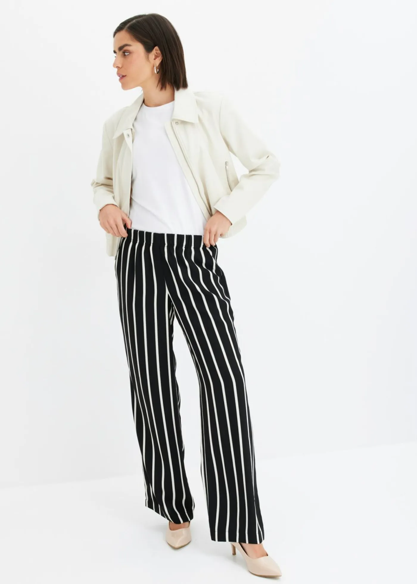 bonprix bonprix Pantalones>Pantalón sin cierre Negro-blanco con rayas