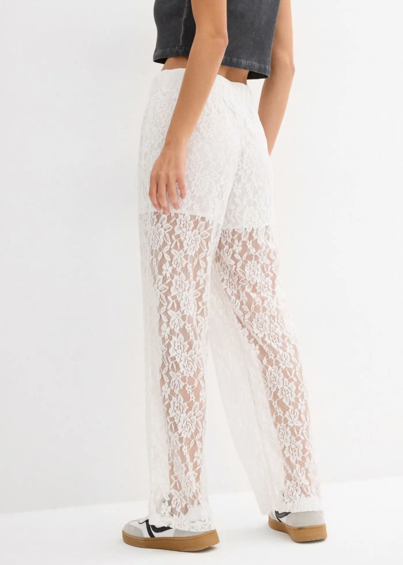 bonprix bonprix Pantalones>Pantalón sin cierre con encaje Blanco