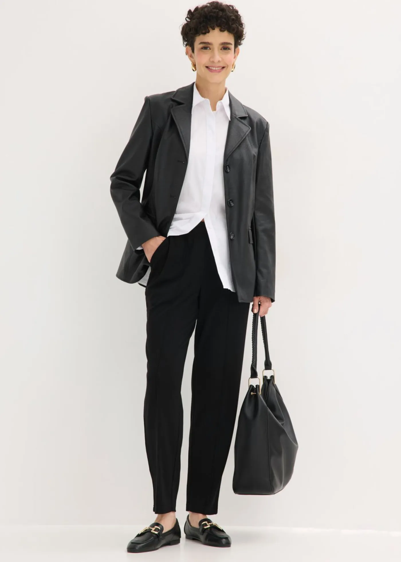 bonprix bonprix Pantalones>Pantalón sin cierre con ribete Negro