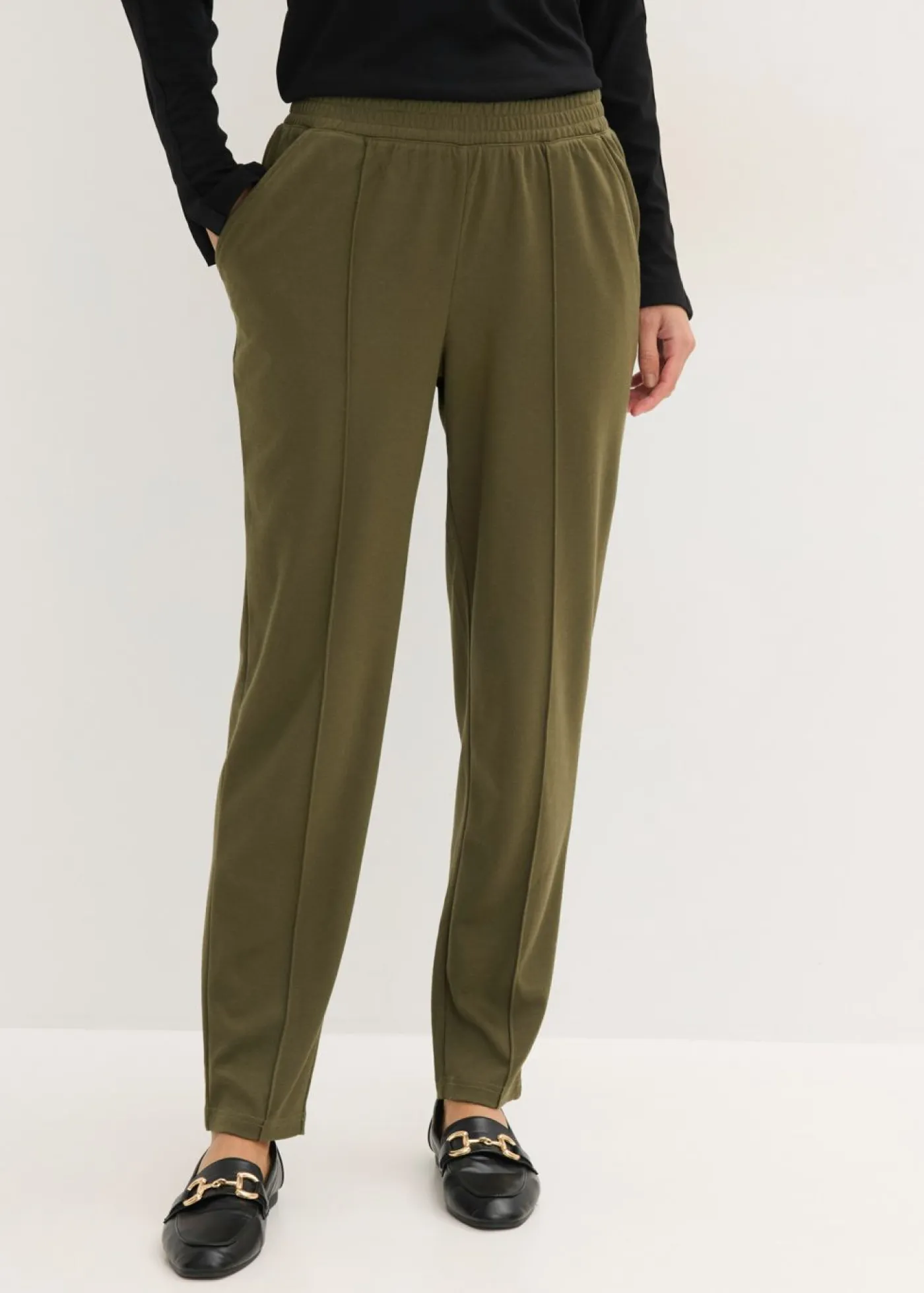bonprix bonprix Pantalones>Pantalón sin cierre con ribete Verde oliva oscuro