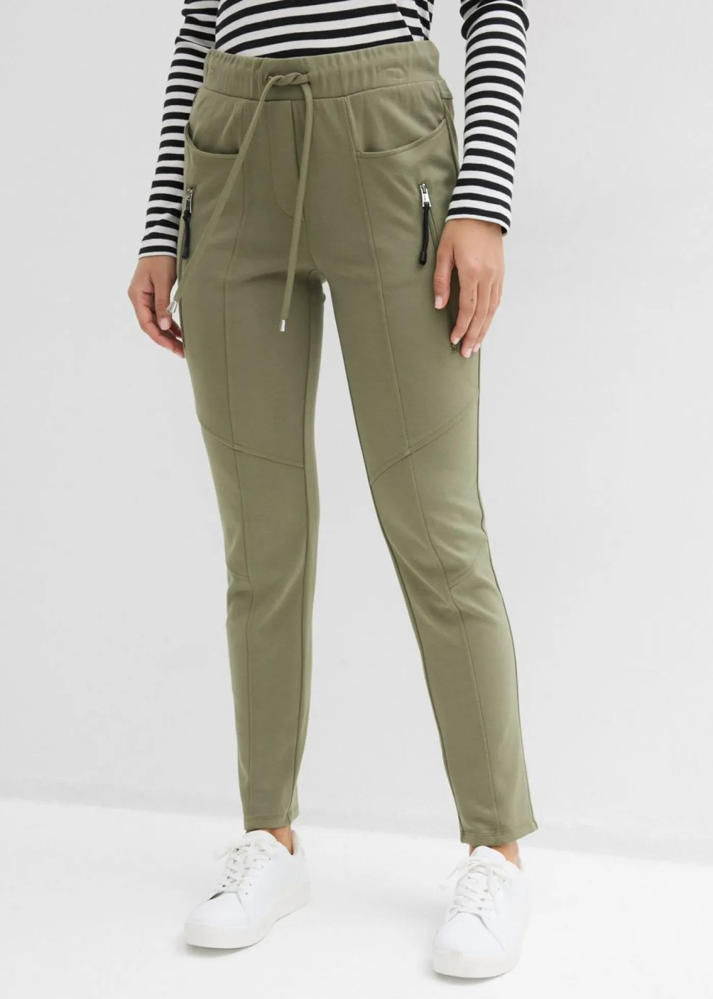 bonprix bonprix Pantalones|Novedades>Pantalón sin cierre de cómodo tejido Punto di Roma Verde oliva