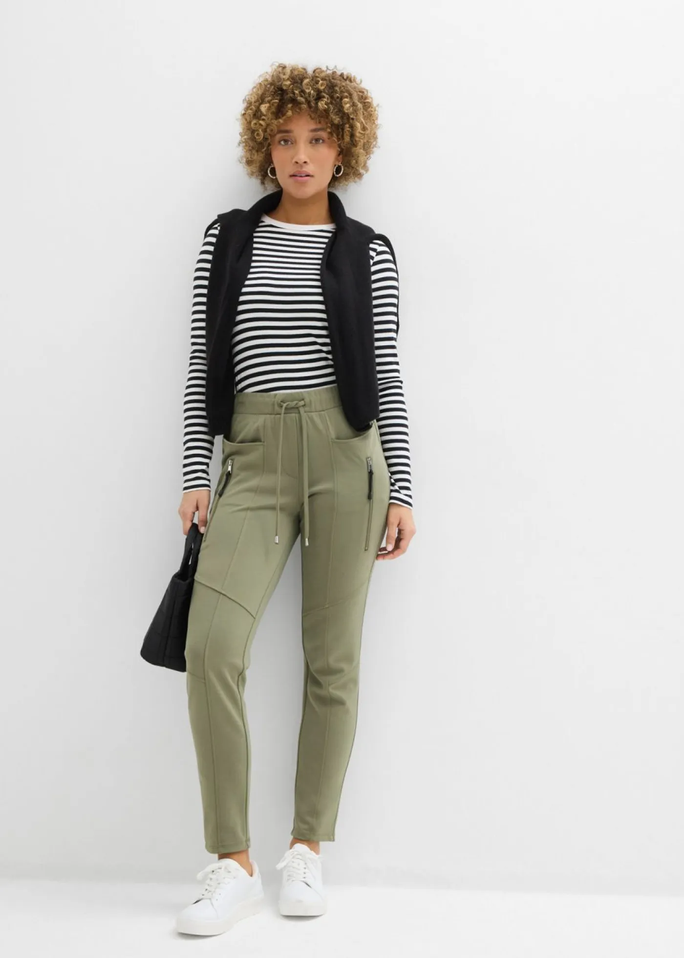 bonprix bonprix Pantalones|Novedades>Pantalón sin cierre de cómodo tejido Punto di Roma Verde oliva