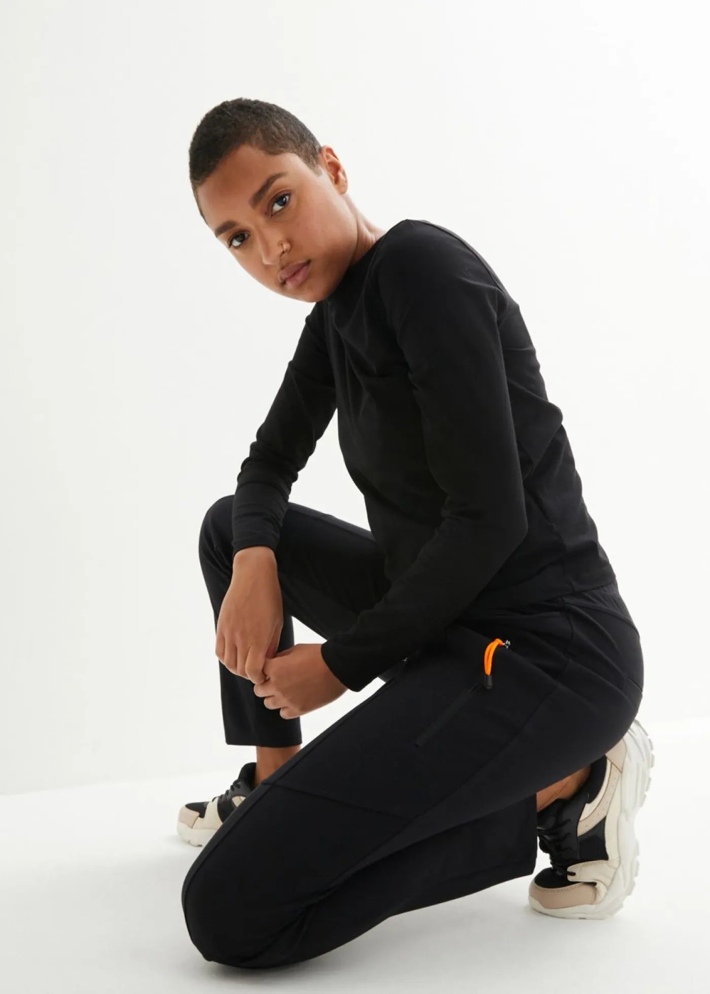 bonprix bonprix Pantalones|Novedades>Pantalón sin cierre de cómodo tejido Punto di Roma Negro