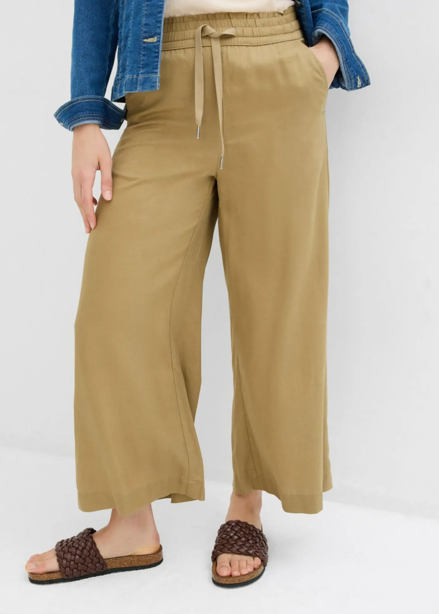 bonprix bonprix Pantalones>Pantalón sin cierre de lyocell 7/8 Marrón caqui
