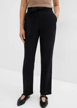 bonprix bonprix Pantalones>Pantalón sin cierre de mezcla vaporosa de lino y viscosa Negro