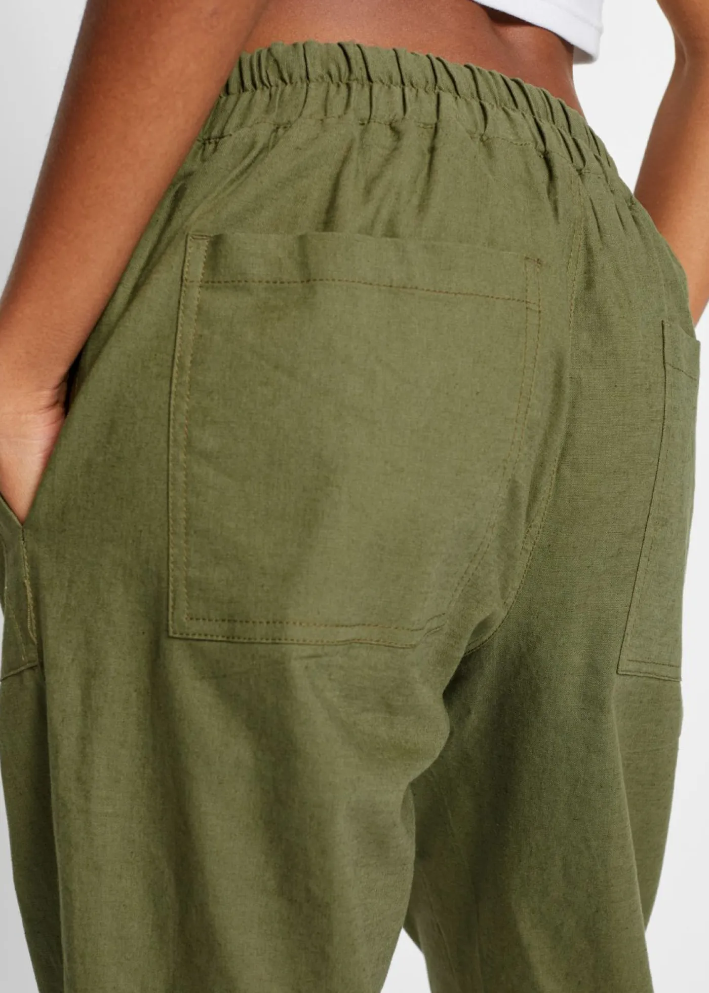 bonprix bonprix Pantalones>Pantalón sin cierre de mezcla de lino ligero Verde oliva