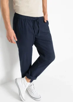 bonprix bonprix Pantalones>Pantalón sin cierre de mezcla de lino ligero con corte regular y forma recta Azul marino