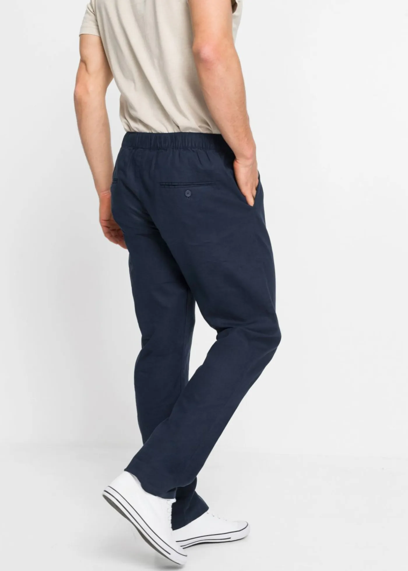 bonprix bonprix Pantalones>Pantalón sin cierre de mezcla de lino ligero con corte regular y forma recta Azul marino