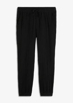 bonprix bonprix Pantalones>Pantalón sin cierre de muselina con corte regular y tapered Negro
