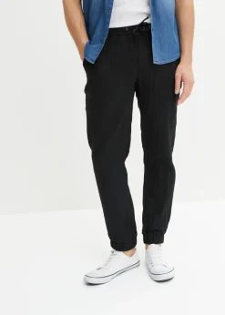bonprix bonprix Pantalones>Pantalón sin cierre de muselina con corte regular y tapered Negro