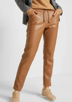 bonprix bonprix Pantalones>Pantalón sin cierre de piel sintética Marrón moka