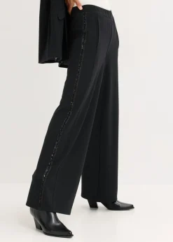 bonprix bonprix Pantalones>Pantalón sin cierre de Punto di Roma con piedras brillantes Negro
