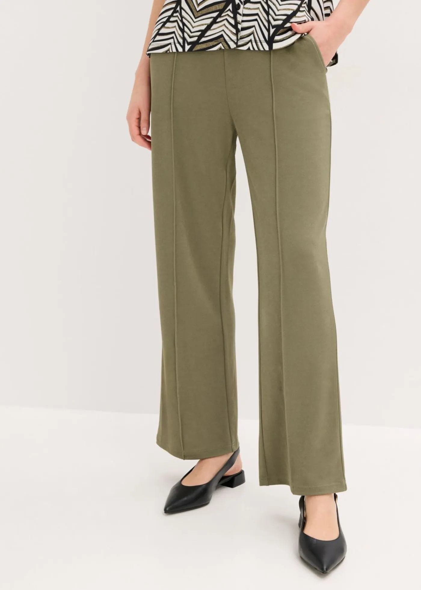 bonprix bonprix Pantalones|Novedades>Pantalón sin cierre de tejido interlock resistente Verde oliva